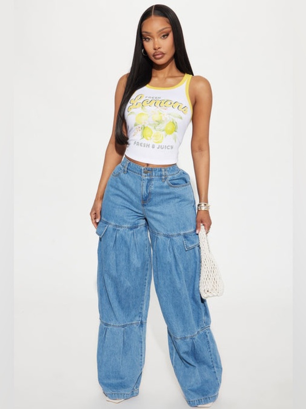 Caro Elastic Waist Wide Leg Jeans - Medium Wash